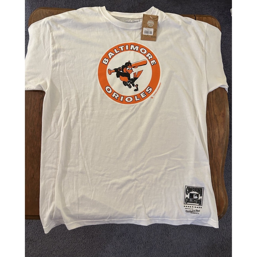 Mitchell & Ness Baltimore Orioles White Orange Logo T-Shirt